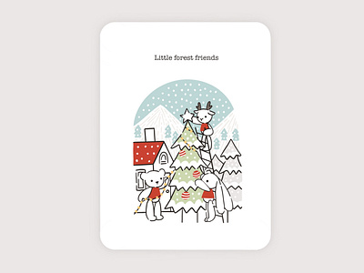 Little forest friends postcard character drawing illustration postcard