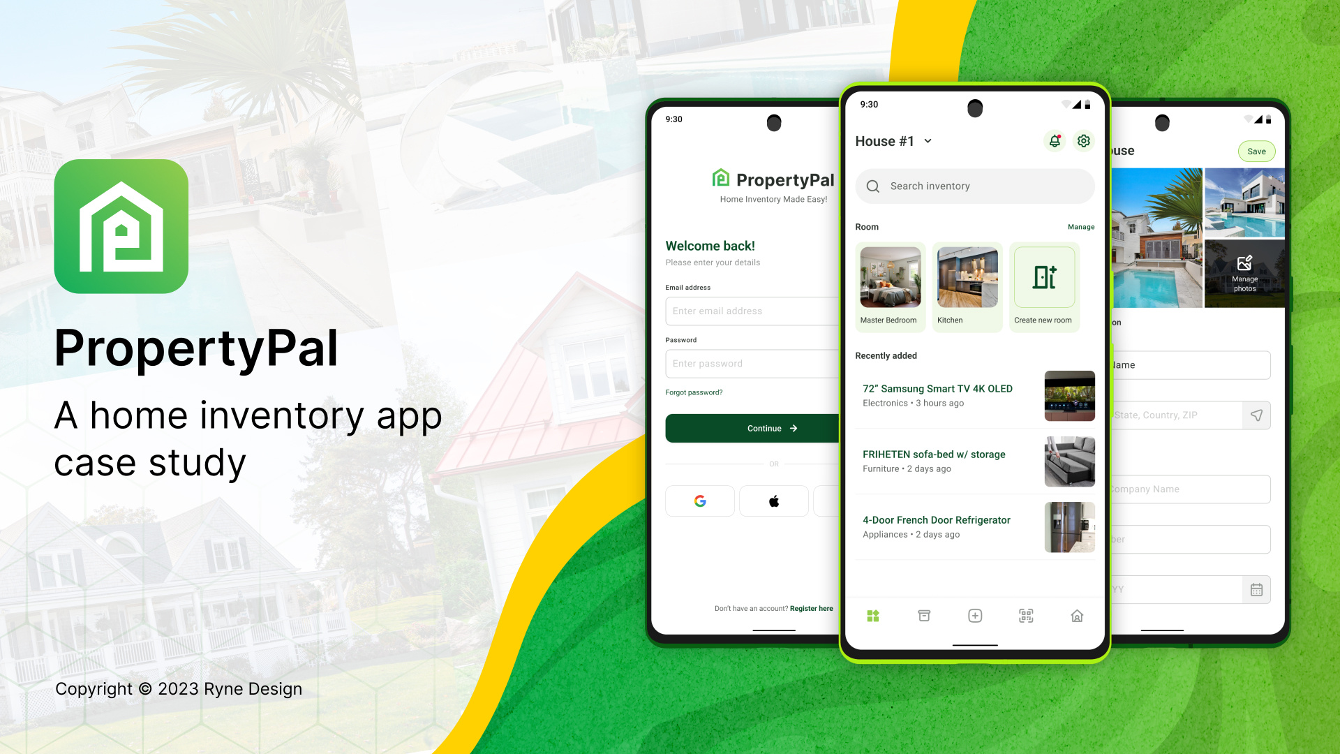 PropertyPal: A Home Inventory App aryne branding case study design graphic design hig home home inventory management material you minimalist mobile application mockups organize propertypal ui user experience user interface ux