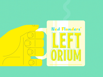 Left-handed chris rooney coffee cup fingers hand hold left leftorium mug ned flanders simpsons steam yellow