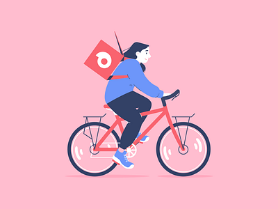 Courier by bicycle 2d cartoon character design flat illustration minimal vector
