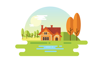 AutumnVille 2d 2d illustration adobe autumn environment fields gradient house illustration illustrator sky vector