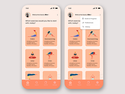 DailyUI 27: Dropdown Menu - Yoga App app dailyui dailyui027 dailyui27 design dropdown dropdown menu exercise figma meditation menu ui ux yoga
