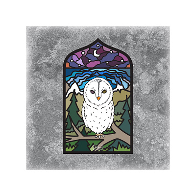 Owl in a window animal art bird caricature cartoonish color comics cute design graphic design illustration logo nature owl picture books symbol vector window