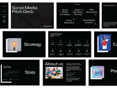 Social media pitch deck design for MediaBank branding figma google slides pitch deck power point presentation social media