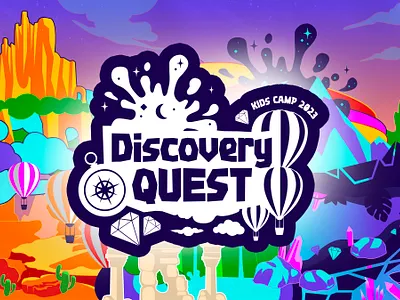 Discovery Quest Screen Graphic branding camp childrens church colorful desert design graphic design illustration illustrator kids logo ministry mountains vector