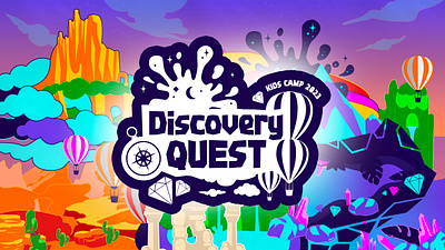Discovery Quest Screen Graphic branding camp childrens church colorful desert design graphic design illustration illustrator kids logo ministry mountains vector