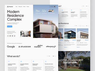 Mandor - Modern Residence Website agency apartment building clean hero hero concept hero section home house landing page minimalism modern residence product design real estate real estate landing page real estate website realestate residence ui home page website