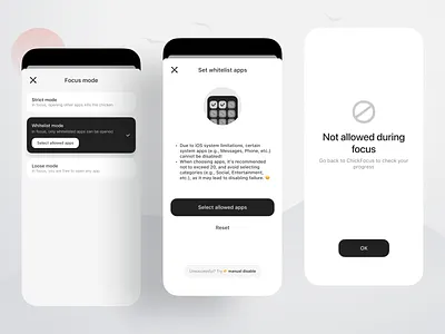 Whitelist in ChickFocus disabled focus pomo pomodoro timer ui ux whitelist