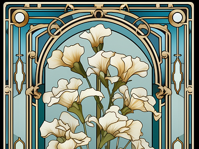 Art Nouveau Style Flower Panels poetry of petals