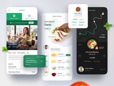 Food Order & Delivery App app app design business dark dark ui delivery food food app health lifestyle map mobile mobile app mobile design order profile restaurant review tag ui