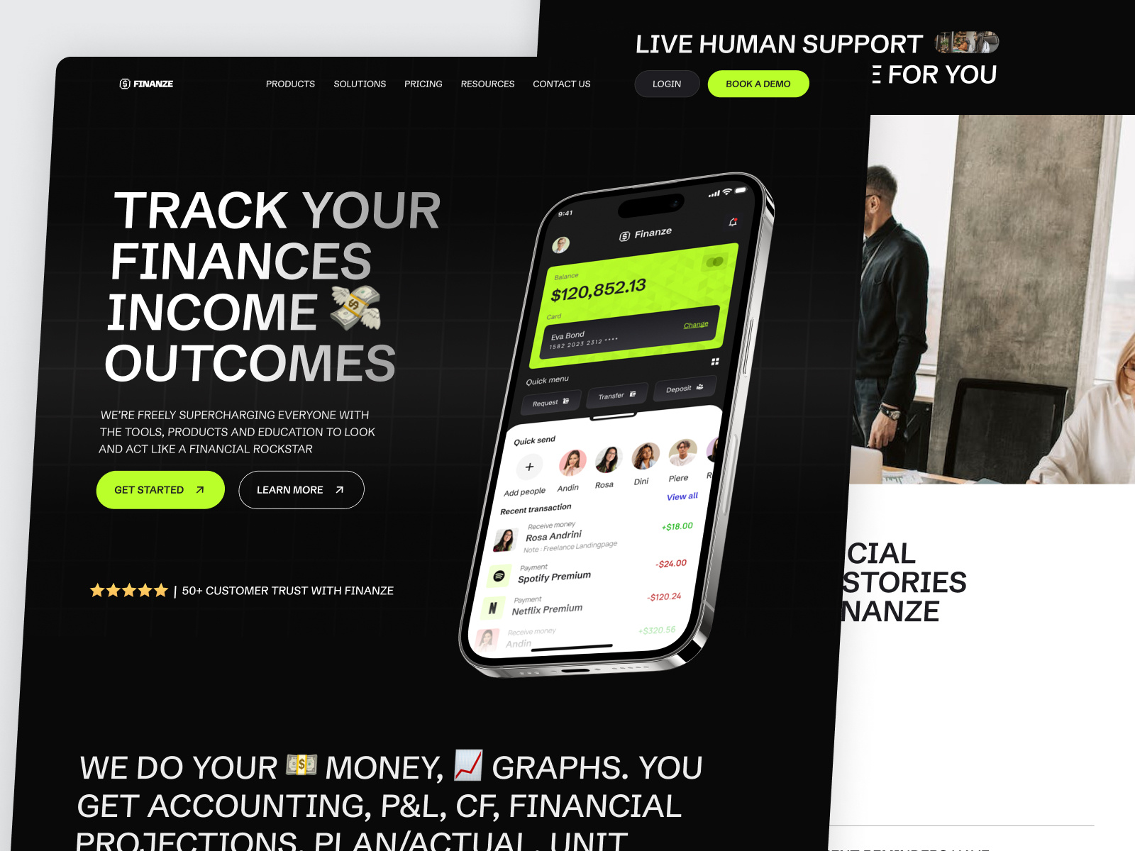 Finanze - Finance Landing Page 💸 app bank card banking bold clean coin credit card design e wallet finance finance websites financial fintech money money transfer savings transaction ui web wise