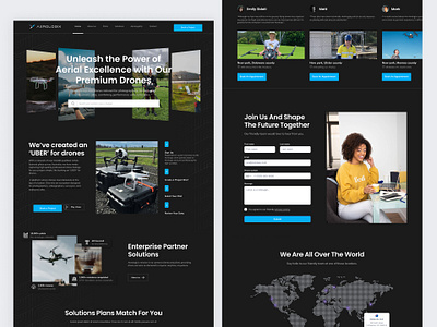 Drone Landing Page clean dark mode drone ecommerce graphic design homepage illustration landing page mockup portofolio pricing page uber ui ux website wireframe