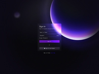 Dark UI Login Concept clean components dark dark ui design interface login minimal modal modern onboarding planet settings sign up space ui ui design ux ux design