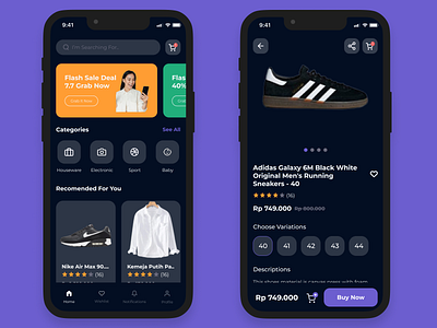 Story E-Commerce Dark Mode App Version app design e commerce ui ux