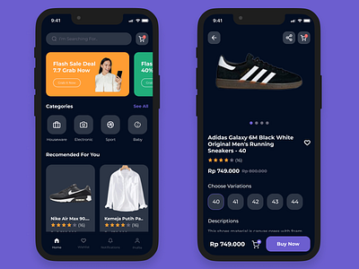 E-Commerce Dark Mode App Version app design e commerce ui ux