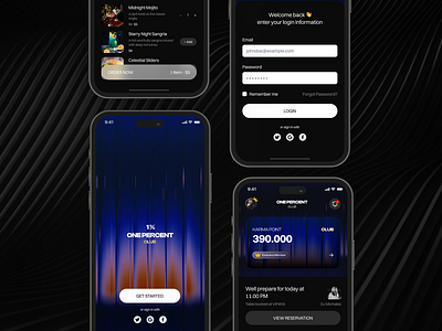 Loyalty App Exploration - OnePercent Club application design mobile app nightclub ui