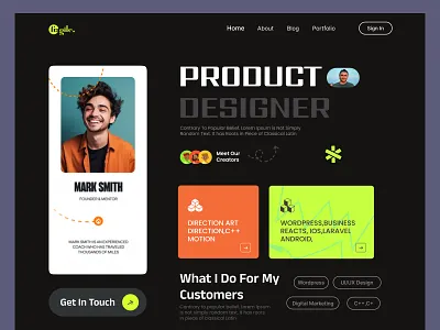 Multi-Concept Portfolio Website black card clean dark design designer developer homepage landing page personal personal portfolio portfolio service services simple ui user interfaces ux website yellow