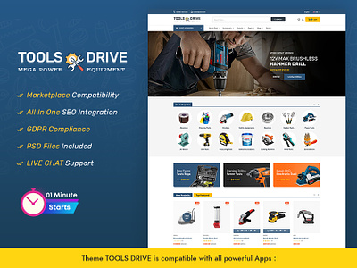 ToolsDrive & Equipment Store - Power Tools - eCommerce Template drill tools dropshipping ecommerce equipment fixing garden tools handy tools industrial opencart plumbing power tools prestashop shopify template templatetrip theme tools tools drive woocommerce wordpress