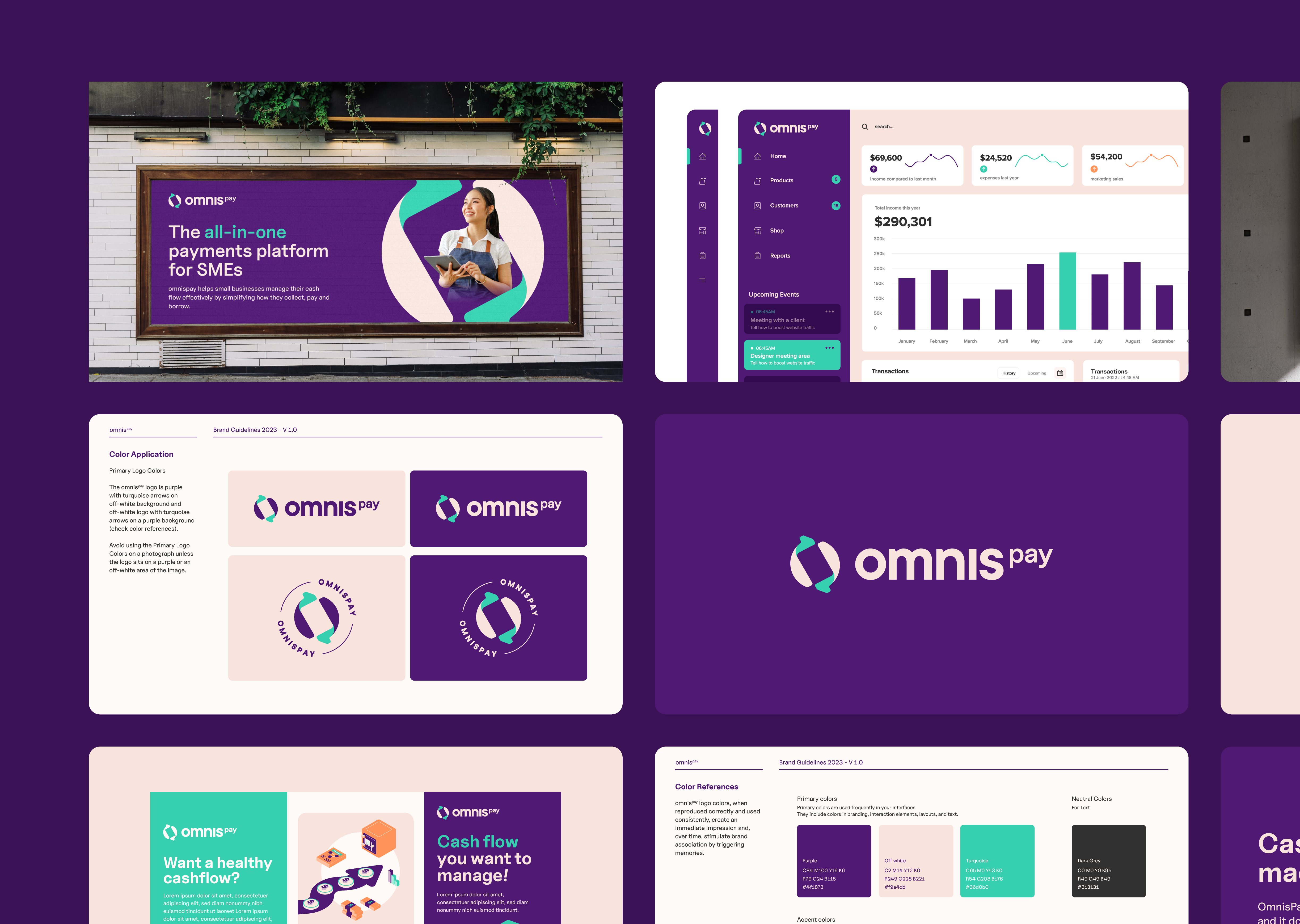OmnisPay Brand Guidelines brand guidelines branding business cash cashflow credit dubai fin tech finance fintech graphic design growth icon identity logo money payment simple sync ui