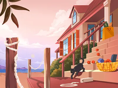 The moment architecture art artwork beverage cat house illustration leeart milk ocean palm sea