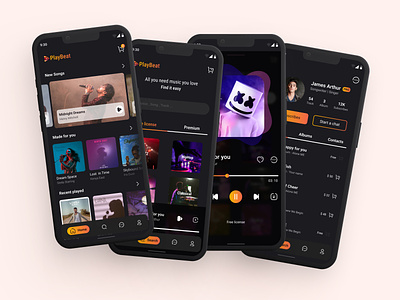 MusicApp - PlayBeat clean dark mode luxury minimal mobile mobile app mobile ui modern music app playlist player playlist steraming stylish uiux