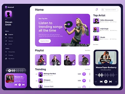 Musicall Dashboard UI/ Web design admin ui apple music artists dribble popular shot landing page music music dashboard music player music streaming music website play podcast podcast app singer songs spotify streaming ui ux web design