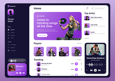 Musicall Dashboard UI/ Web design admin ui apple music artists dribble popular shot landing page music music dashboard music player music streaming music website play podcast podcast app singer songs spotify streaming ui ux web design