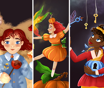 Pumpkin fairies at autumn autumn brand character cartoon character design children illustration costume dance digital art drawing fairy fall girl illustration magic pumpkin