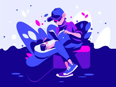 Reading Book Abstract Illustration abstract blue cartoon character coffee graphic design illustration reading book ui vacation