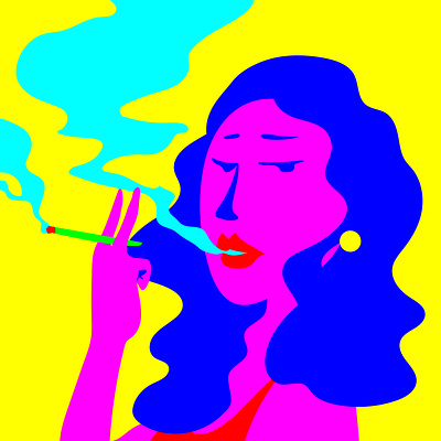a young lady smoking a cigarette branding design flat design graphic design illustration logo ui vector