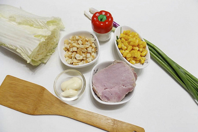 Salad With Ham Corn And Croutons food