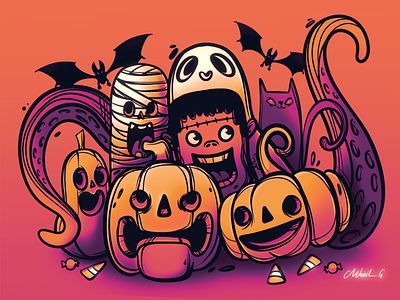 Halloween Illustration bat candies cat character editorial ghost halloween illustration mummy pumpkin sale tentacles