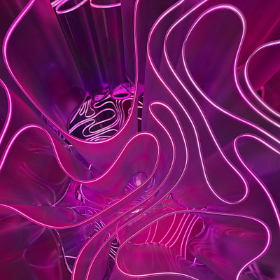 Neon glow 3d abstract glass glow houdini illustration neon pink redshift ribbons