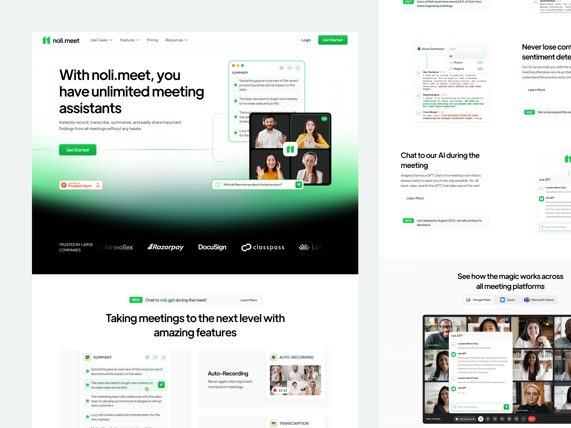 noli.meet - Meeting AI Landing Page ai ai app ai landing page ai website artificial artificial intelligence clean landing page landing page design meeting meeting ai meeting note ui uidesign uidesigner uiux uiuxdesign userinterface website website design