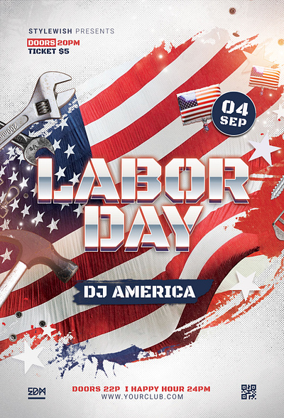 Labor Day Flyer america american american flag download flyer graphic design graphicriver labor day patriot patriotic poster psd template usa working