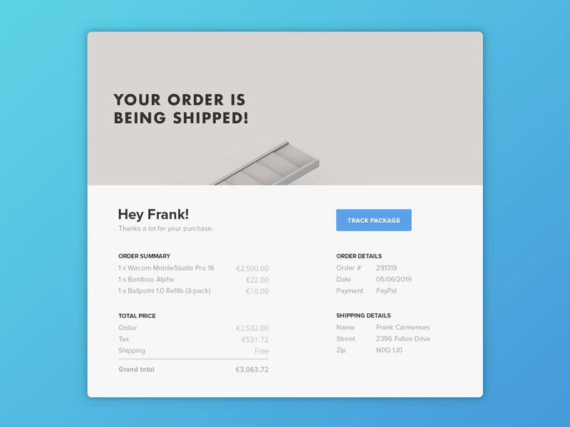 Daily UI 017 - E-mail receipt 3d after effects animation cinema4d dailyui illustrator mail order photoshop receipt shipping van