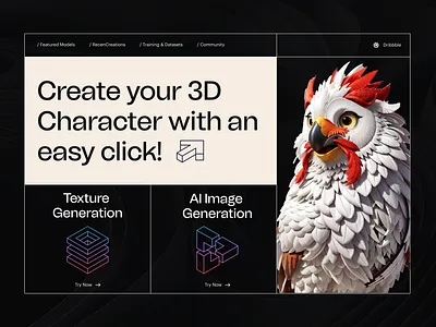 AI Generation Landing Page 3d ai ai generate black white character clean design dark mode heydesign landing page minimalist page layout ui design website design