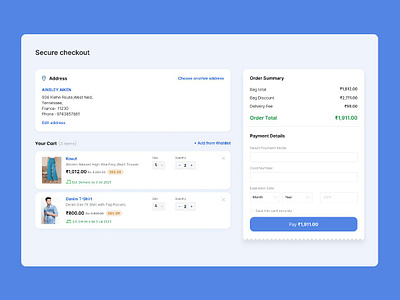 Checkout Page Web add new address address buttons cards checkout page colour e commerce edit option fashion app figma order summary payment payment details payment page product details typo typography ui ux website