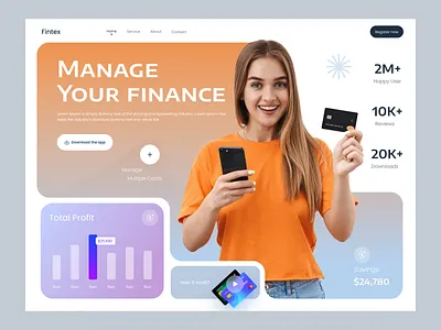 Fintech Header Design banking banking saas card finance finance saas fintech header hero landing page saas saas web web design website design