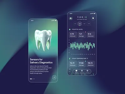 Salivary Diagnostics App app dark data vizualization dataviz design gradient health monitoring health tracking healthcare iot mobile mobile app statistics stats teeth ui ui ux uidesign uiux wearable
