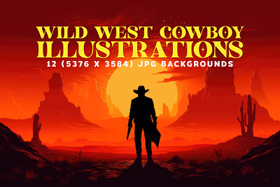 12 Wild West Cowboy Illustrations adventure background black cowboy danger desert dust fearless gunslinger illustration orange outlaw red saloon spirit sunset wallpaper wanted western wild west