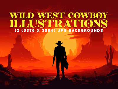12 Wild West Cowboy Illustrations adventure background black cowboy danger desert dust fearless gunslinger illustration orange outlaw red saloon spirit sunset wallpaper wanted western wild west