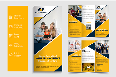 Insurance Company Trifold Brochure arshunno branding business trifold broochure corporate trifold brohure design graphic design illustration insurance brochure logo motion graphics trifold brochure ux vector z fold brochure