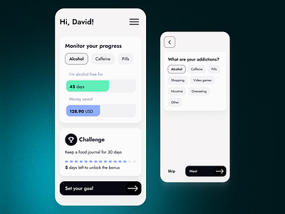Quit any addiction app 2020 trend addiction alcohol app design healthcare mobile quit smoking ui