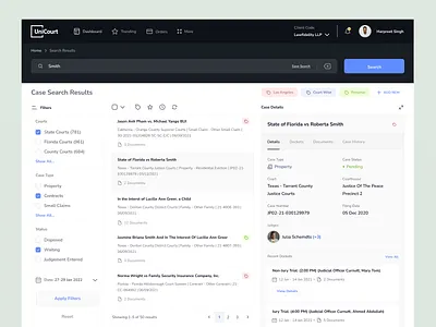 Legal-Tech Web App Exploration admin branding cases court dashboard design design system legal saas table ui ui ux web app