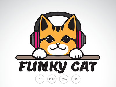 Funky Cute Cat Logo cat logo cute logo kawaii logo kitten logo music cat logo music logo real cat logo