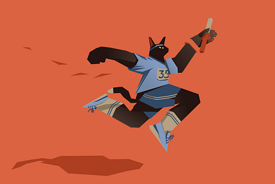 Athlete cat black cat cat catland character flat graphic design illustration jump relay race retro run sport vector