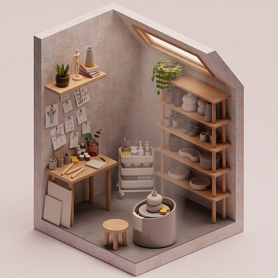 3D Small Pottery Workshop in Blender 3d