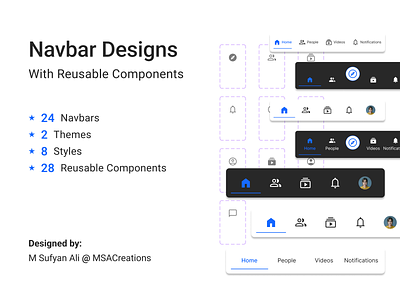 Mobile Navbar Designs - with Reusable Components bottom bar mobile mobile navbar navbar design top bar ui ui ux ux design