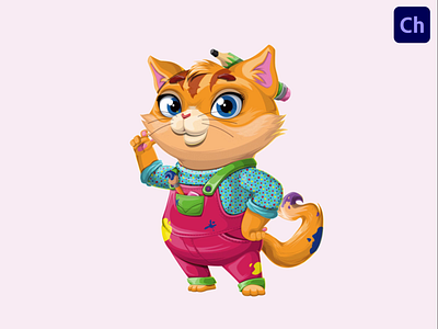 Cat Painter Adobe Character Animator Puppet Template adobe character animator animated cat animated character animation artistic cat cat cat animation cat character cat puppet character animator character design orange cat painter cat